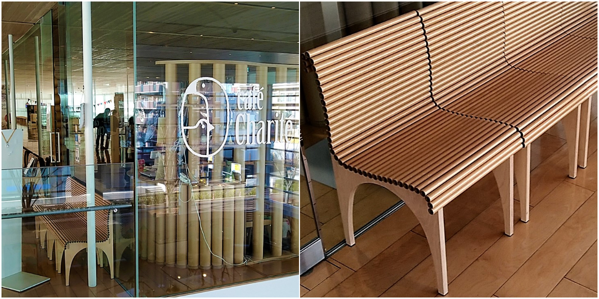 カフェ シャリテ：店舗＆ボール紙製の椅子